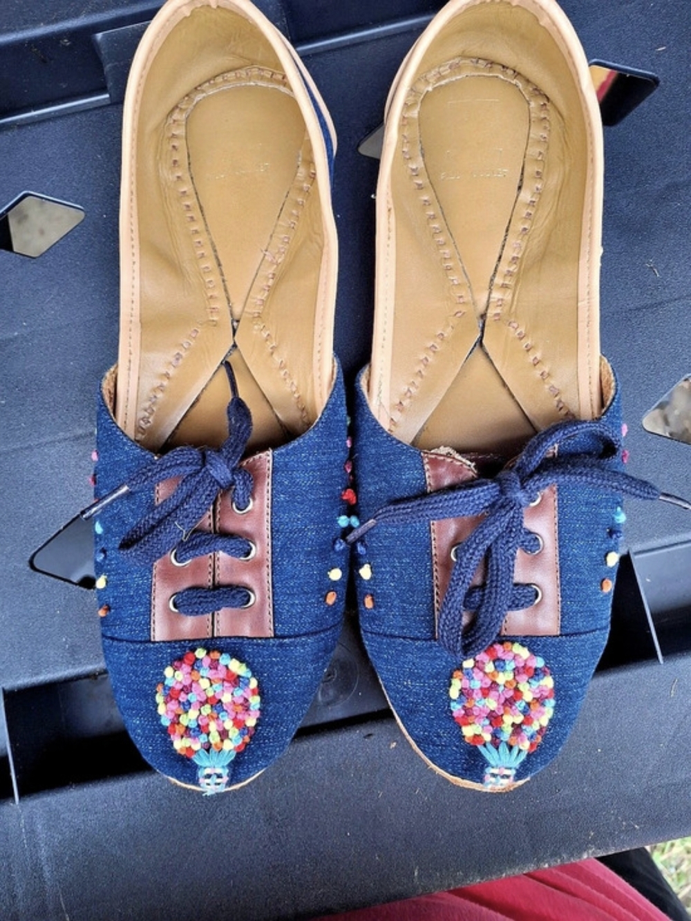 Fizzy Goblet Blue Beaded Denim Lace-Up Flats